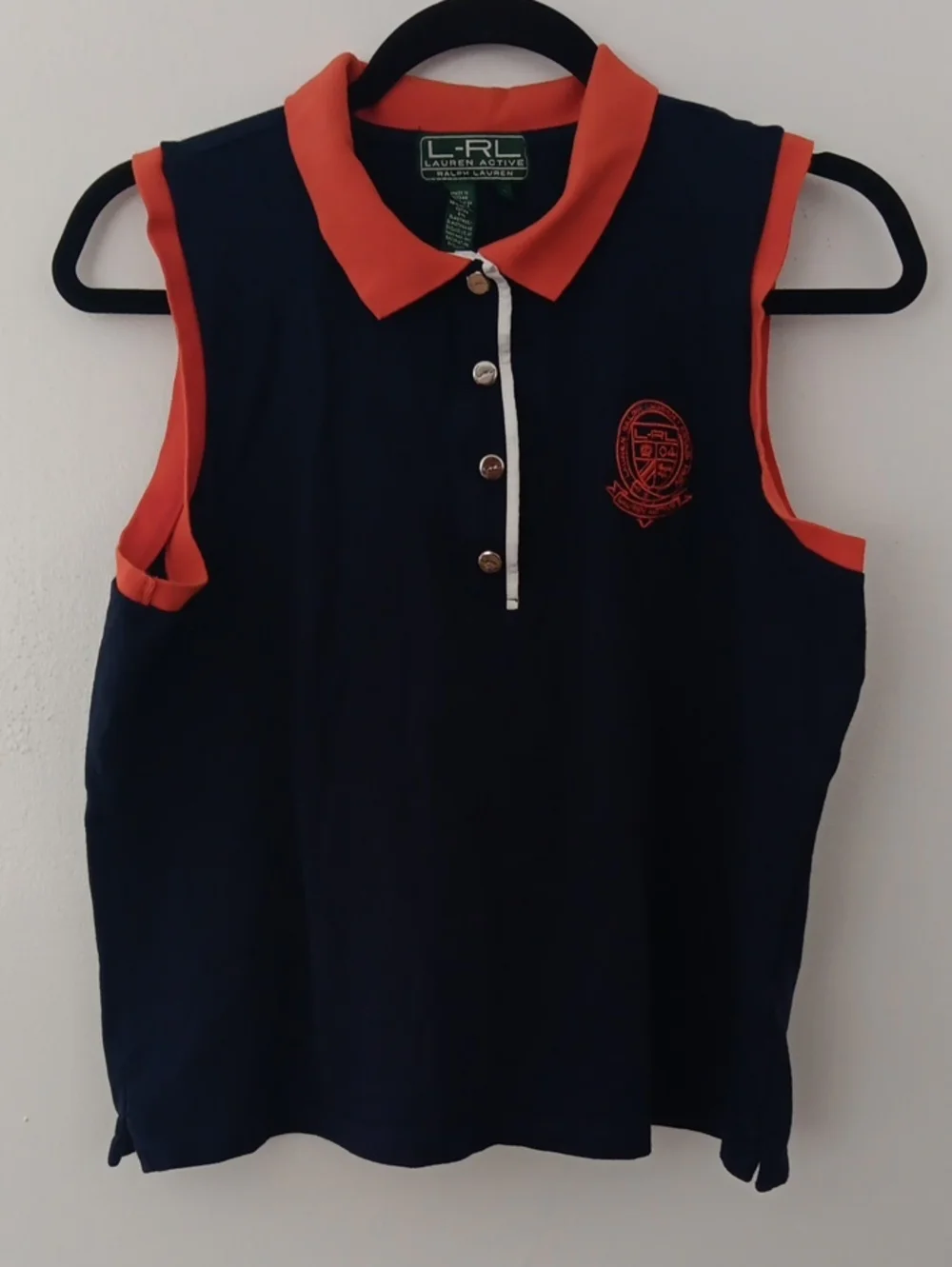 L-RL Ralph Lauren Navy Sleeveless Polo with Orange Trim #3825